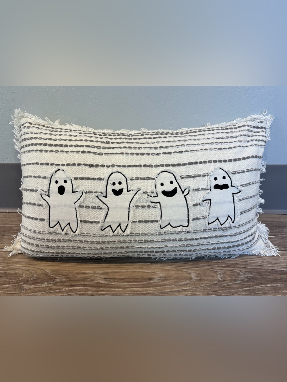 Magachoni Applique Ghost Accent Pillow White and Gray SO CUTE
